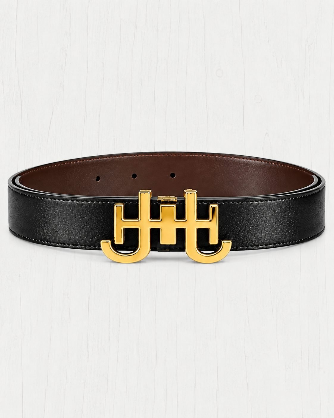 JH Initiales 35mm Reversible Belt Set — Noir / Brun view 3