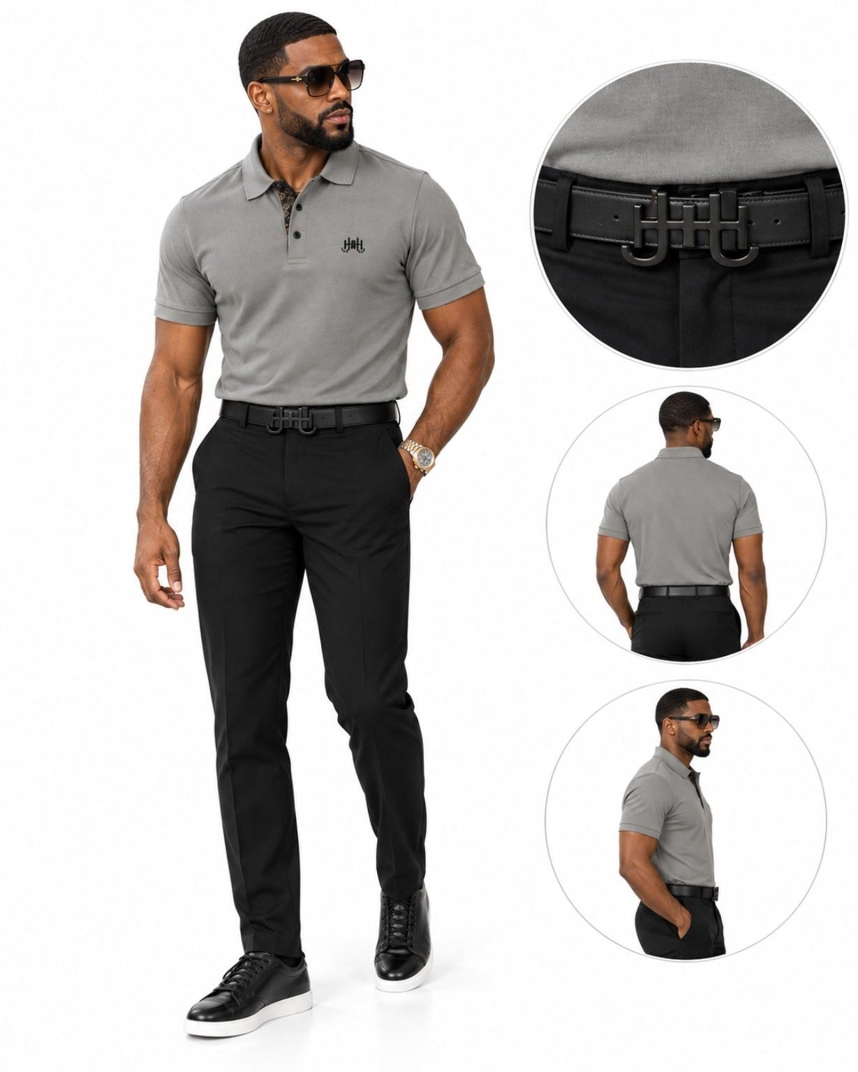 JH Initiales 35mm Reversible Belt Set — Noir / Brun view 5