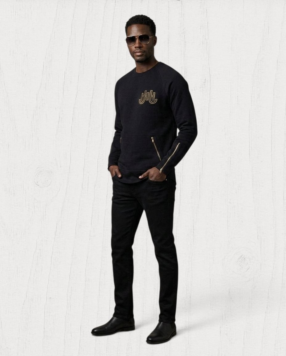 Gramercé Embroidered Sweatshirt — Black / Gold view 6