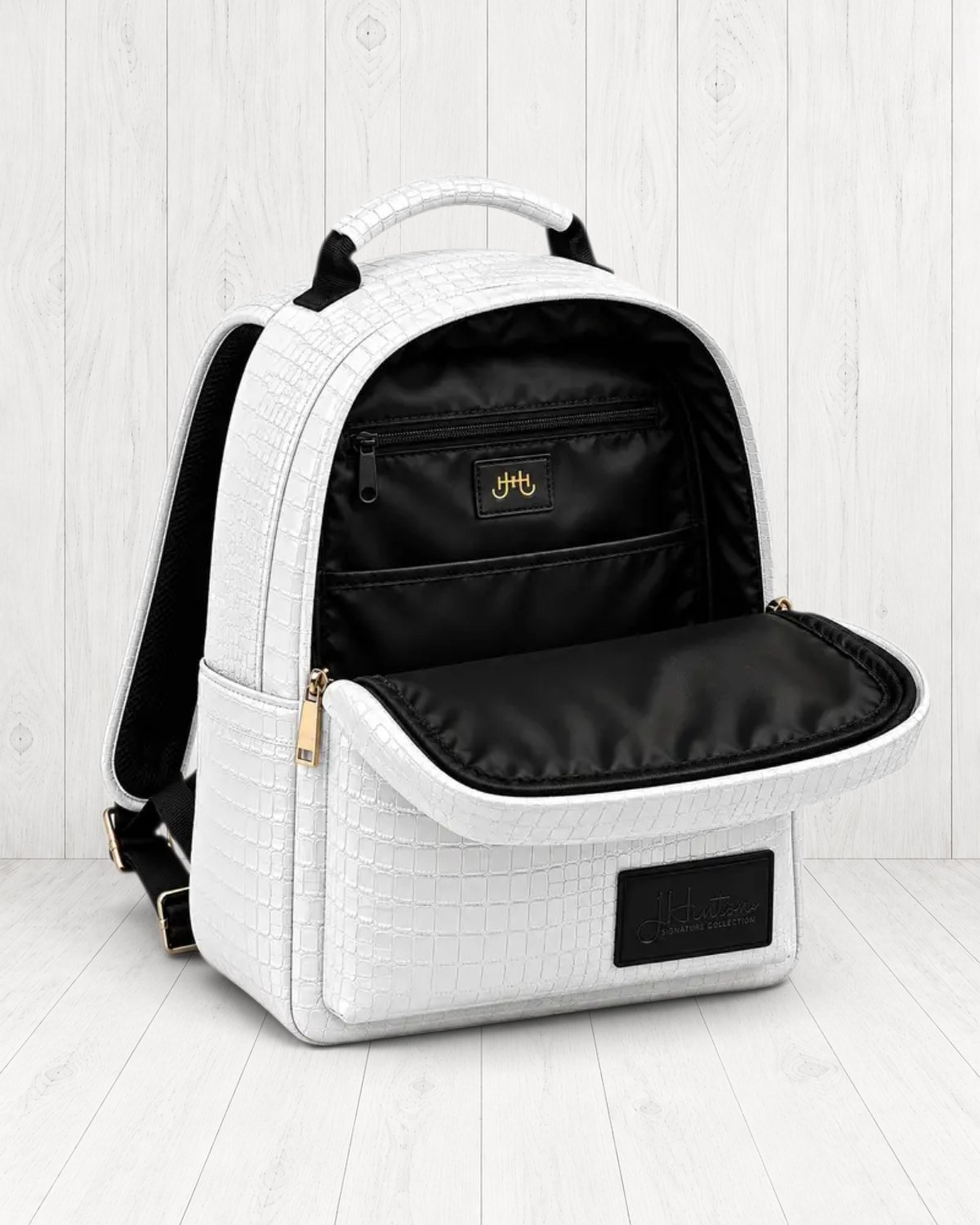 Hudsyn Crocodile-Embossed Backpack — Ivory view 3