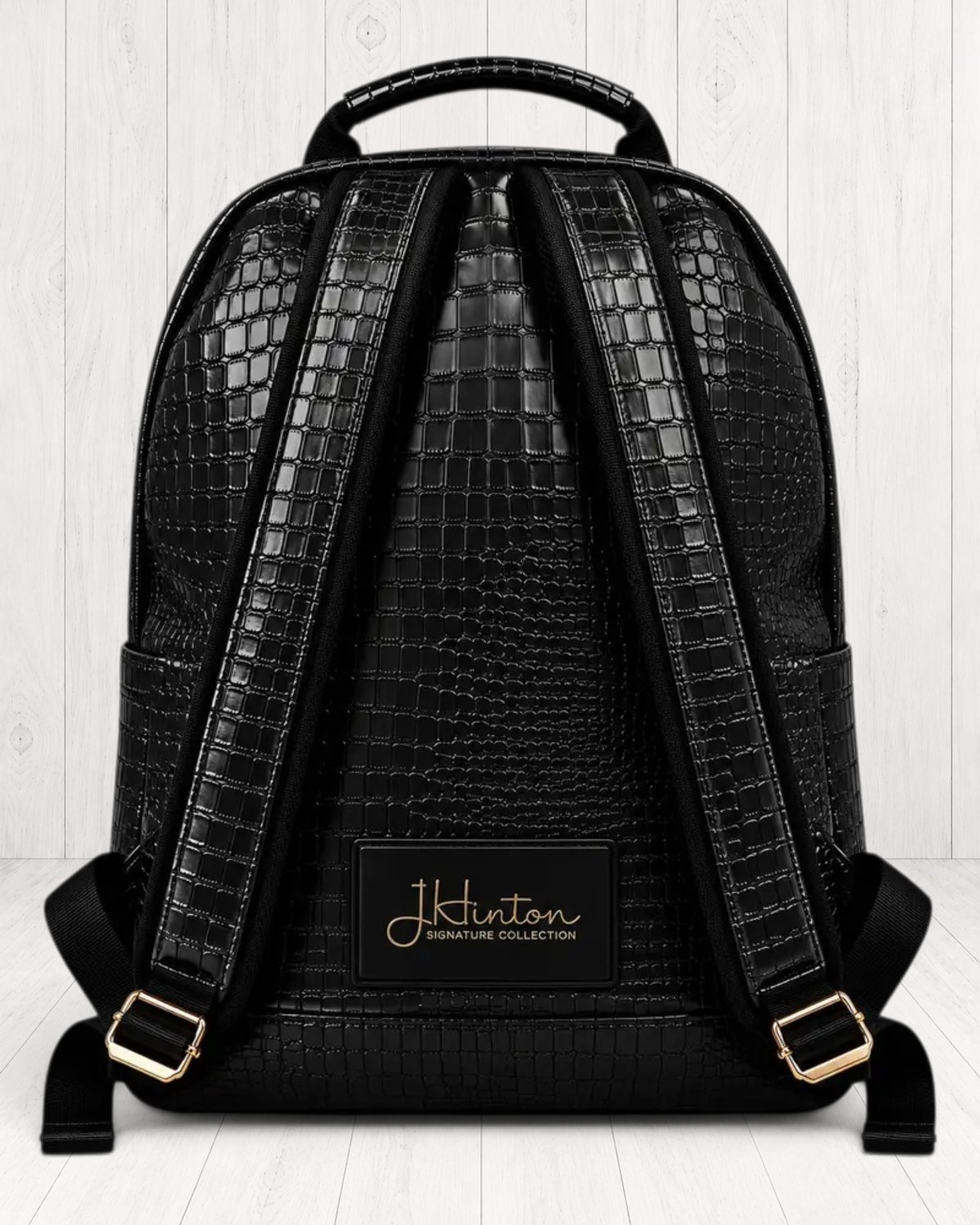 Hudsyn Crocodile-Embossed Backpack — Noir / Gold view 3