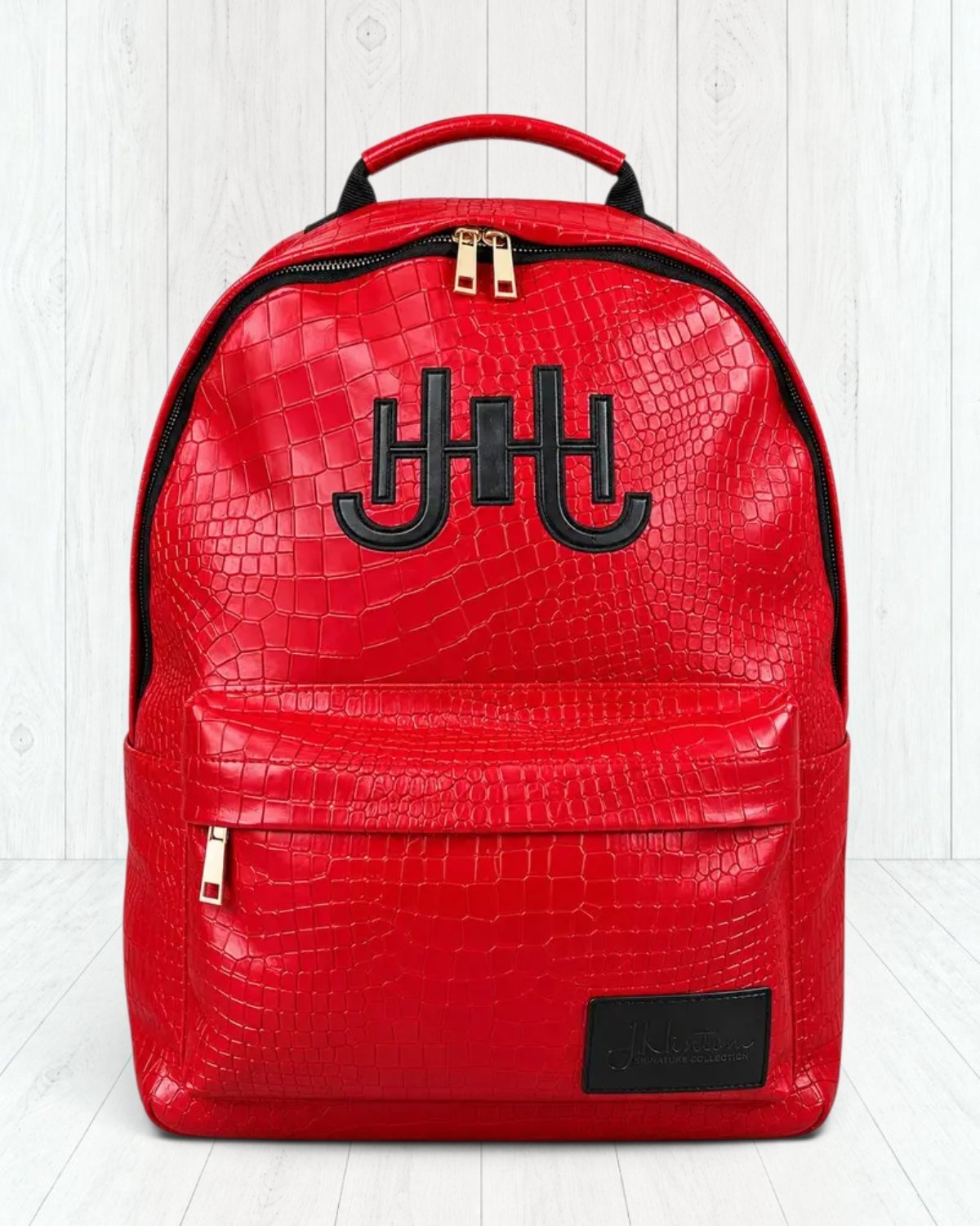 Remsyn Crocodile-Embossed Backpack — Rouge