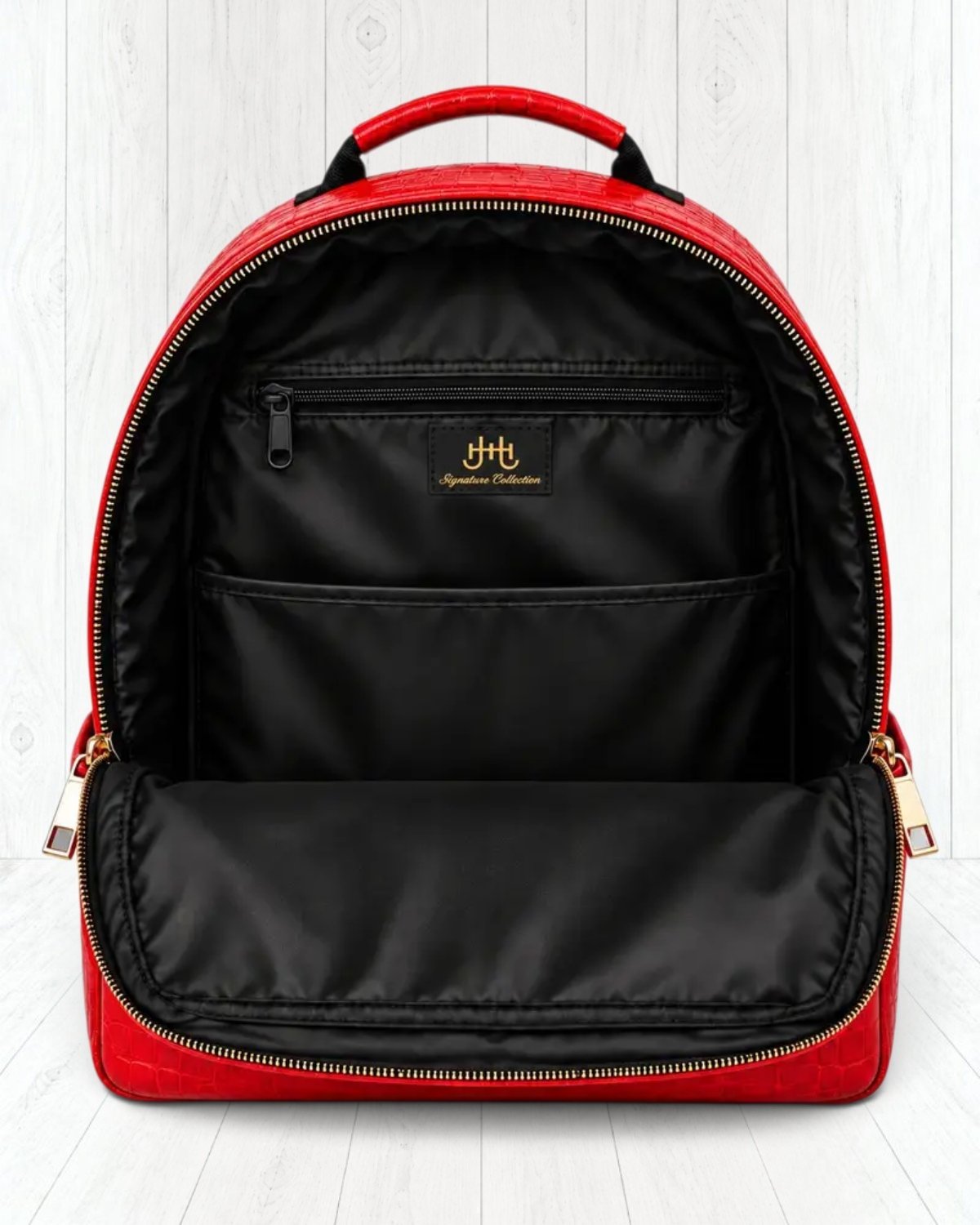 Remsyn Crocodile-Embossed Backpack — Rouge view 4