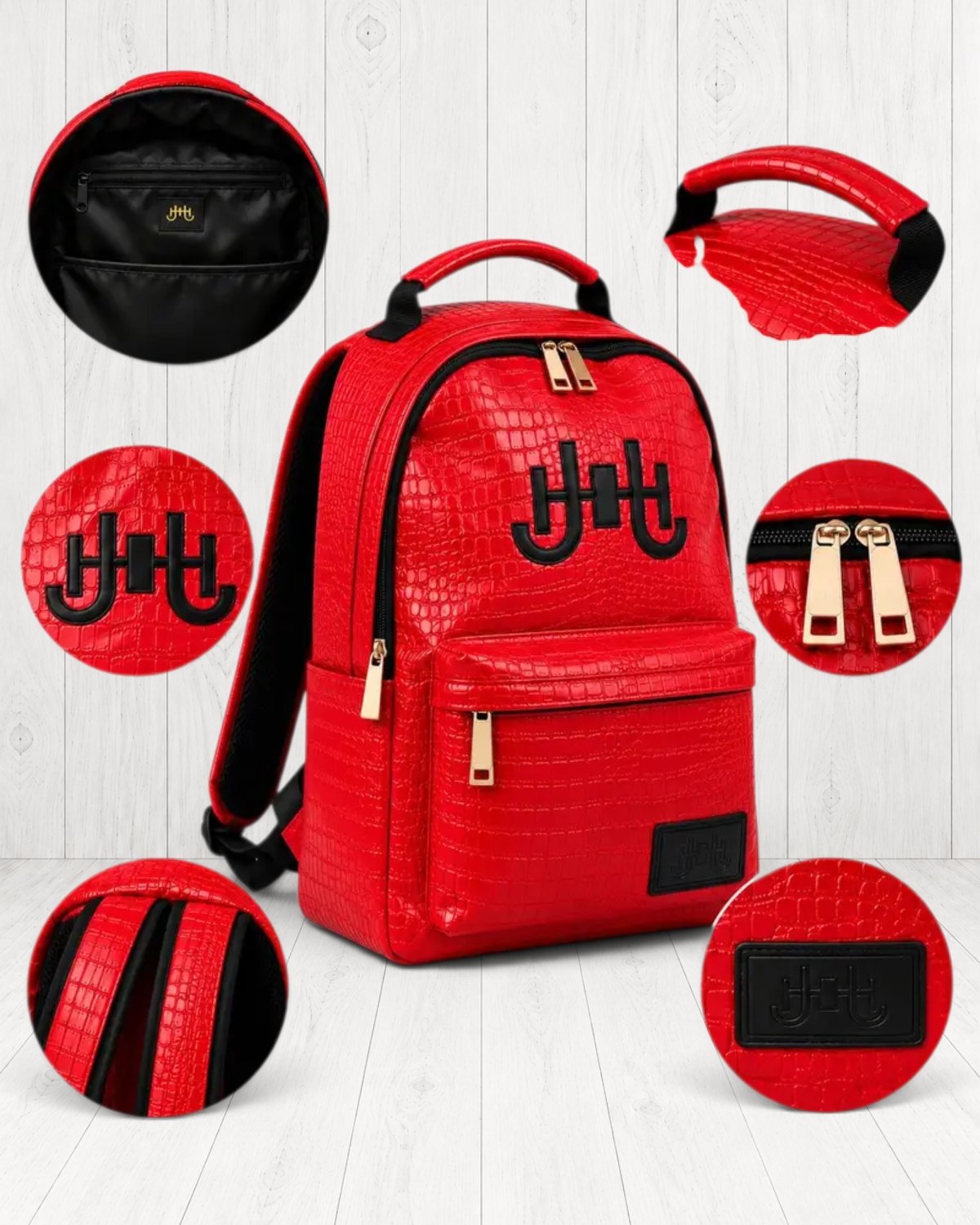 Remsyn Crocodile-Embossed Backpack — Rouge view 5
