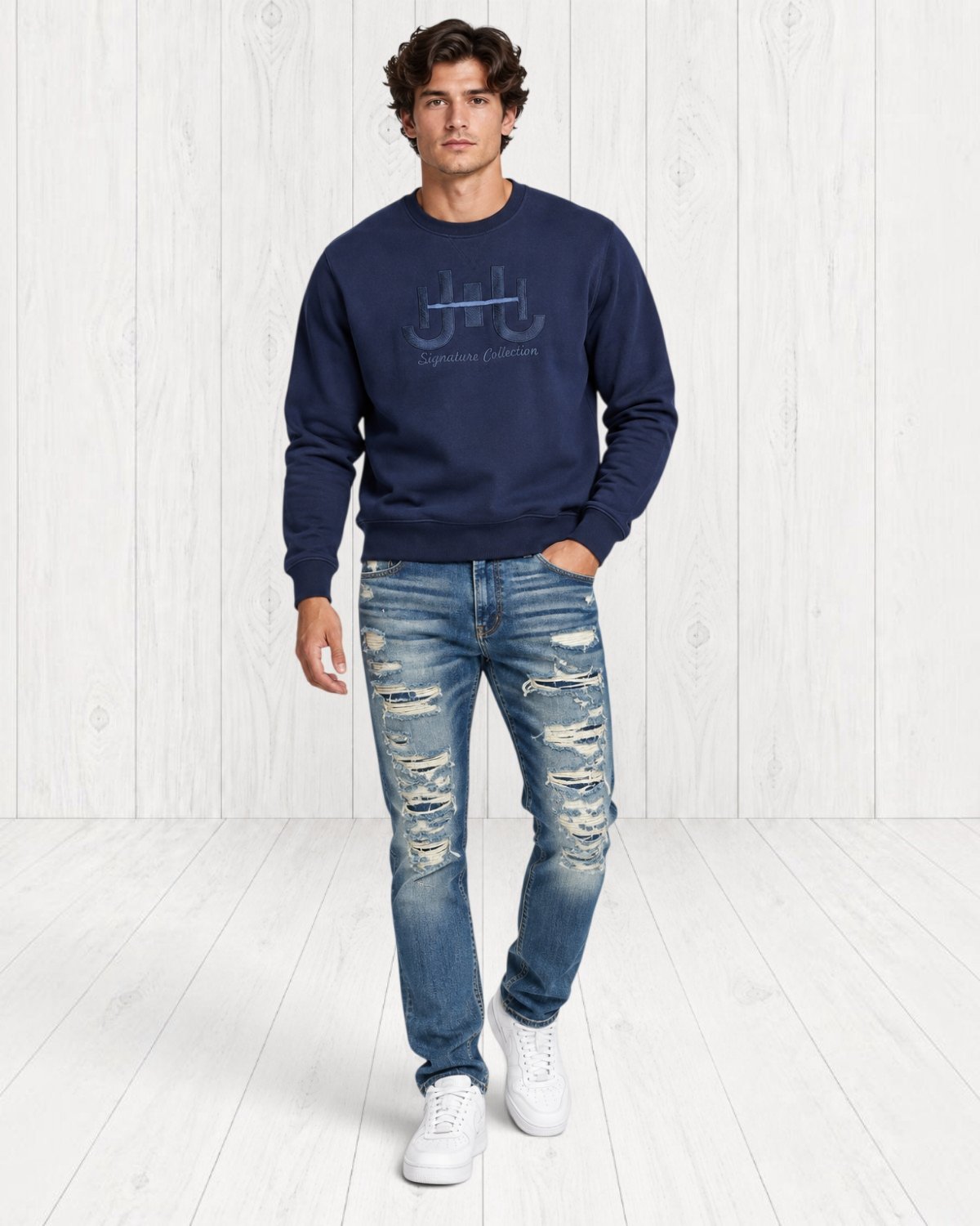 Suttone Embroidered Sweatshirt — Navy view 2