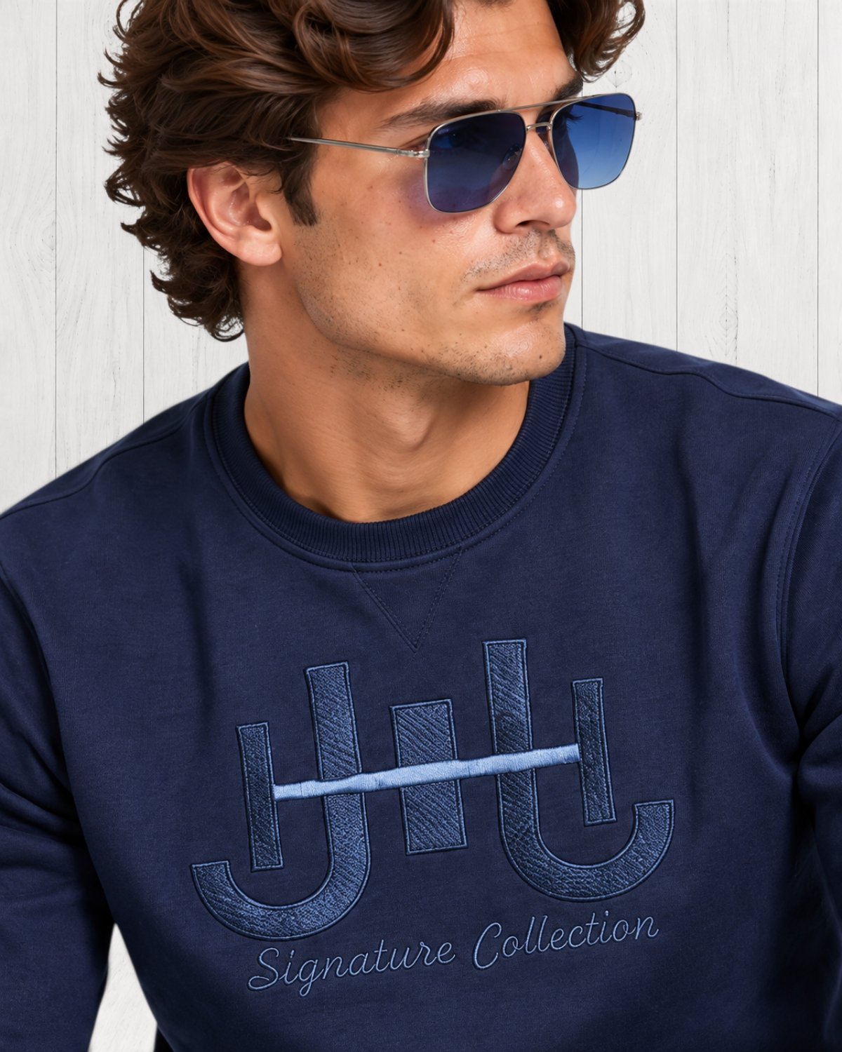 Suttone Embroidered Sweatshirt — Navy view 4