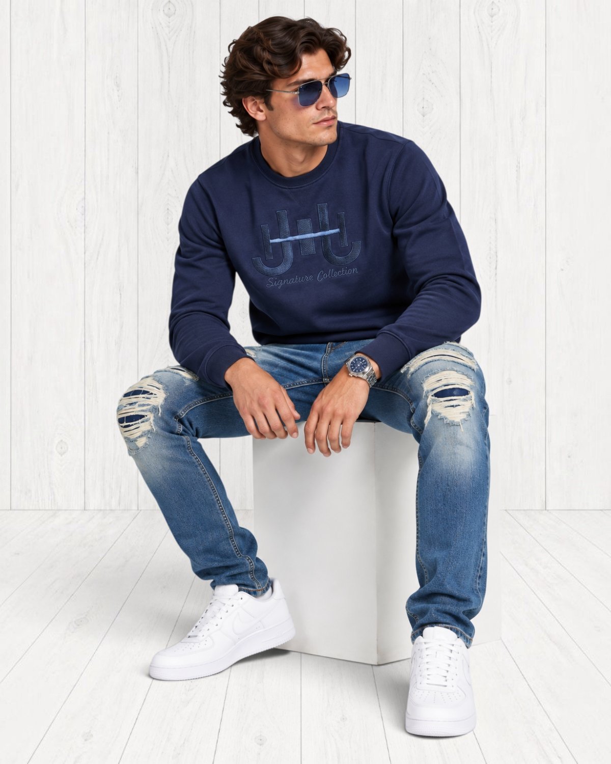 Suttone Embroidered Sweatshirt — Navy view 5